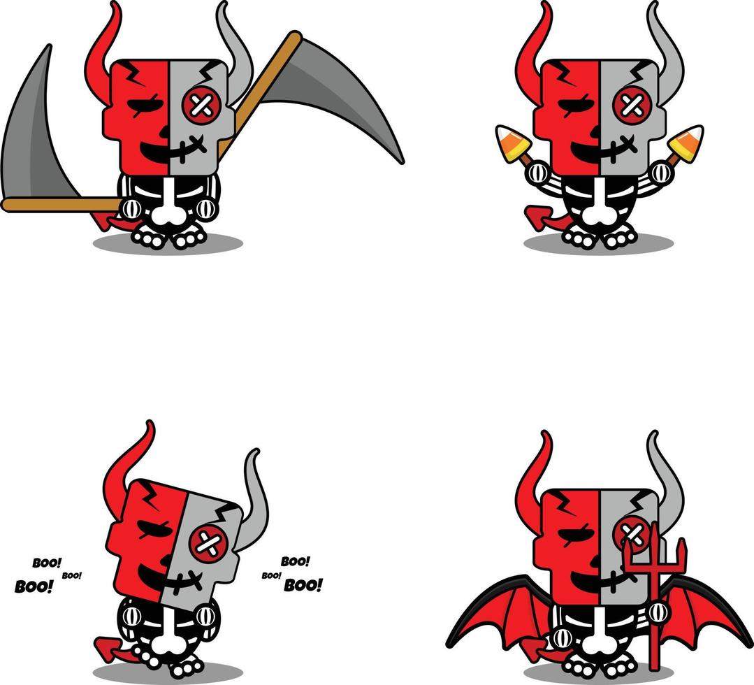 halloween cartoon voodoo devil doll mascot character vector illustration cute skull halloween bundle set