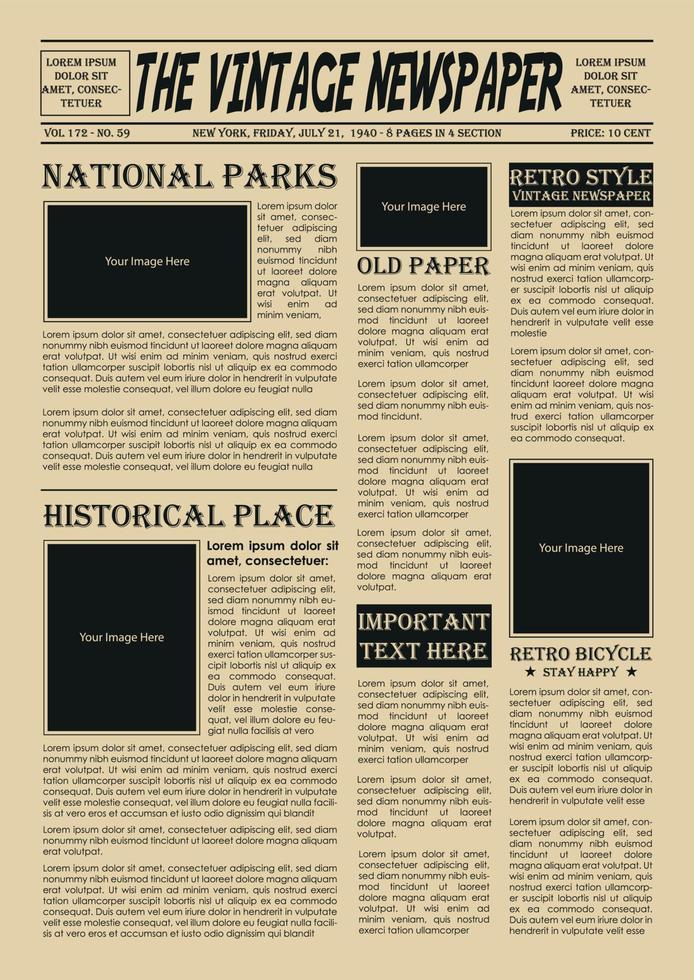 páginas de periódicos en periódicos vintage y retro editables vector