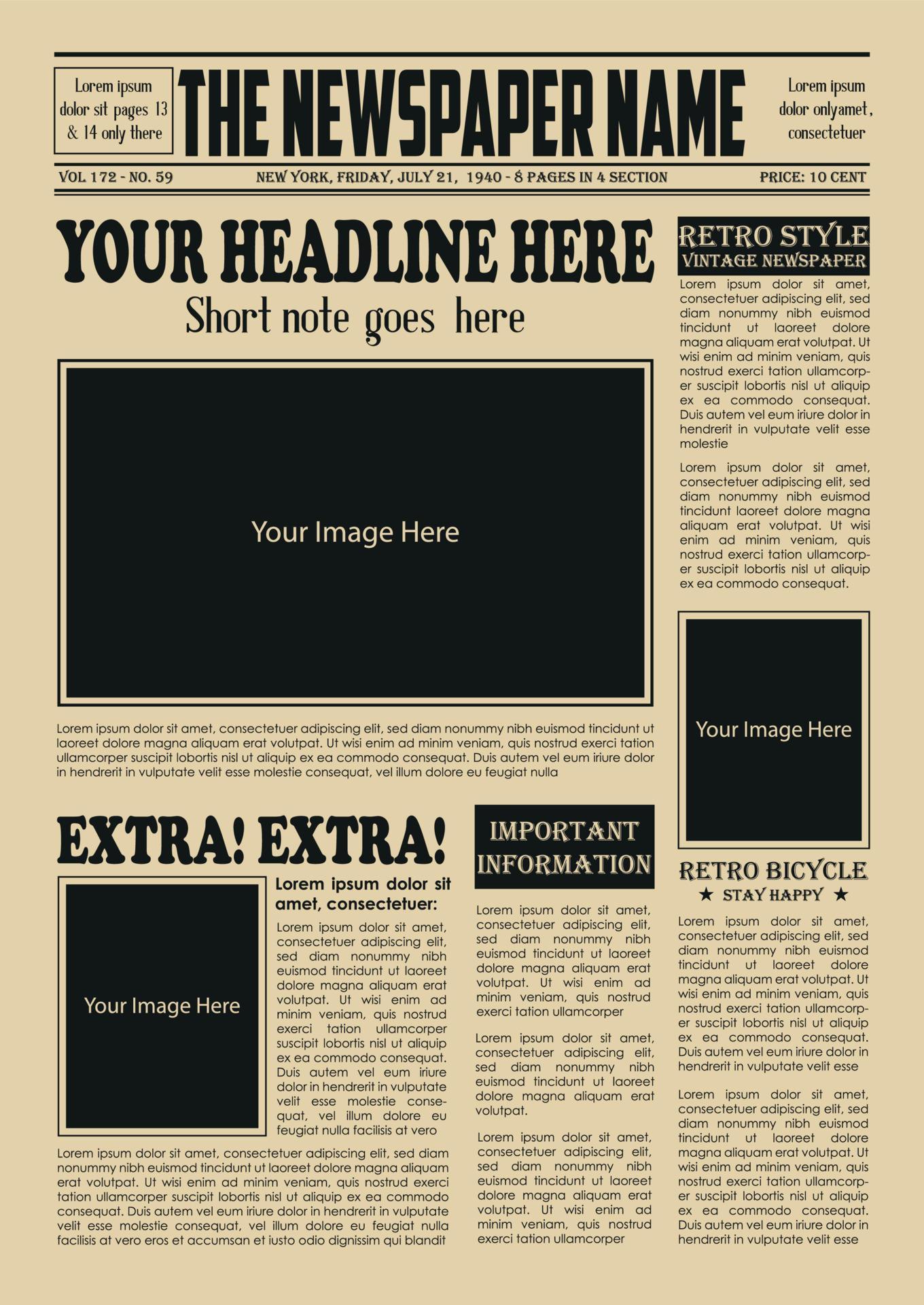 Newspaper pages in vintage Retro Editable Newspaper 10754109 Vector