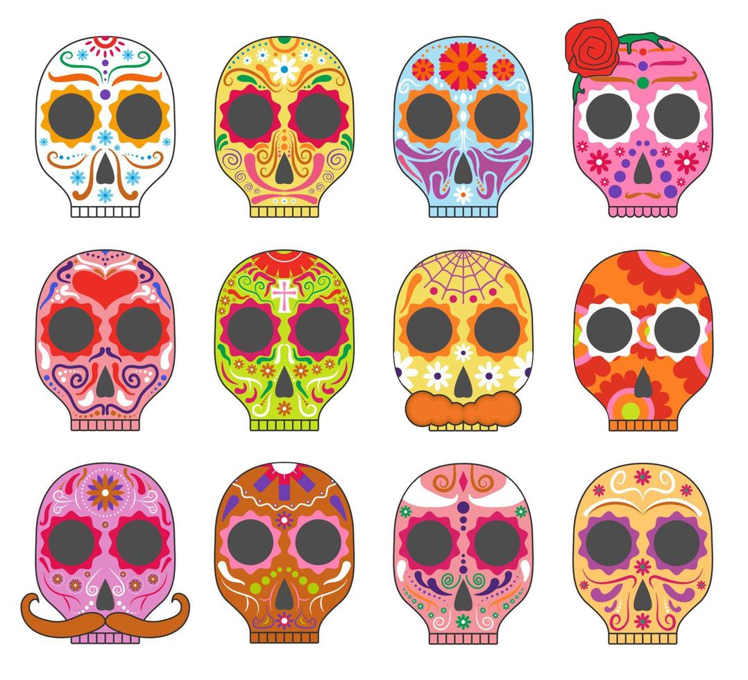 diseño de colección de patrones de calavera de cadáver dia de los muertos vector