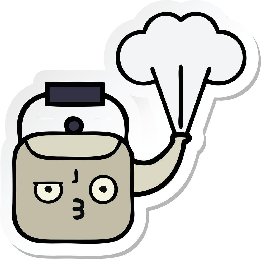 sticker of a cute cartoon steaming kettle vector