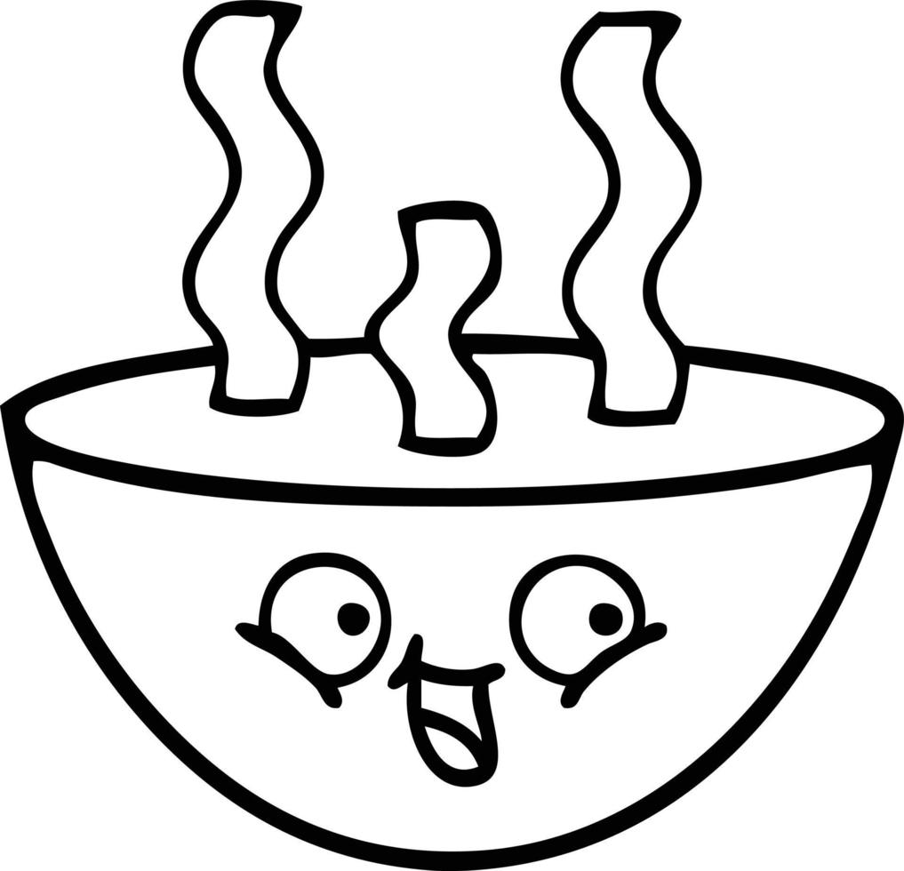 line drawing cartoon bowl of hot soup vector