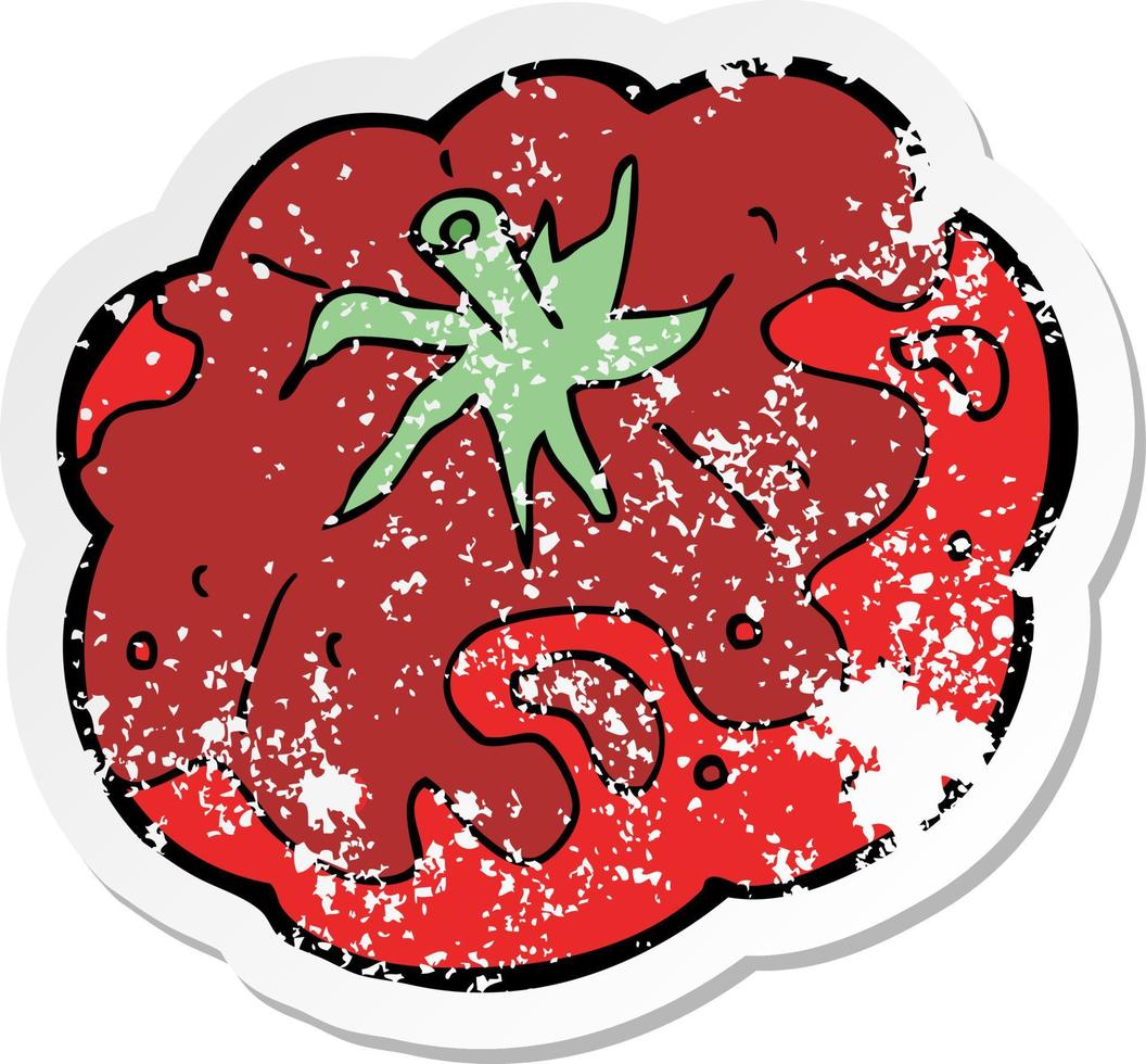 retro distressed sticker of a cartoon tomato vector