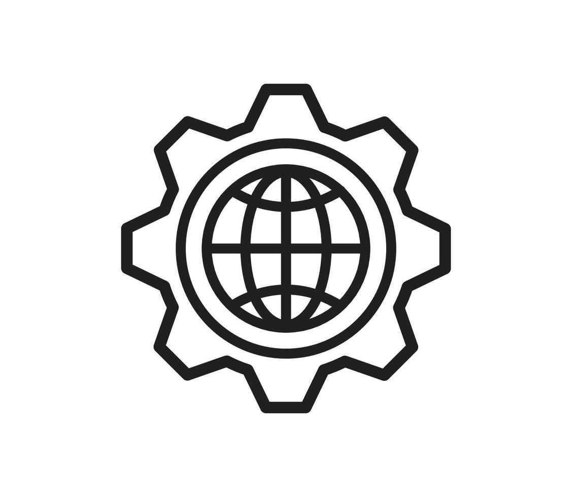 Gear and globe icon vector logo design template
