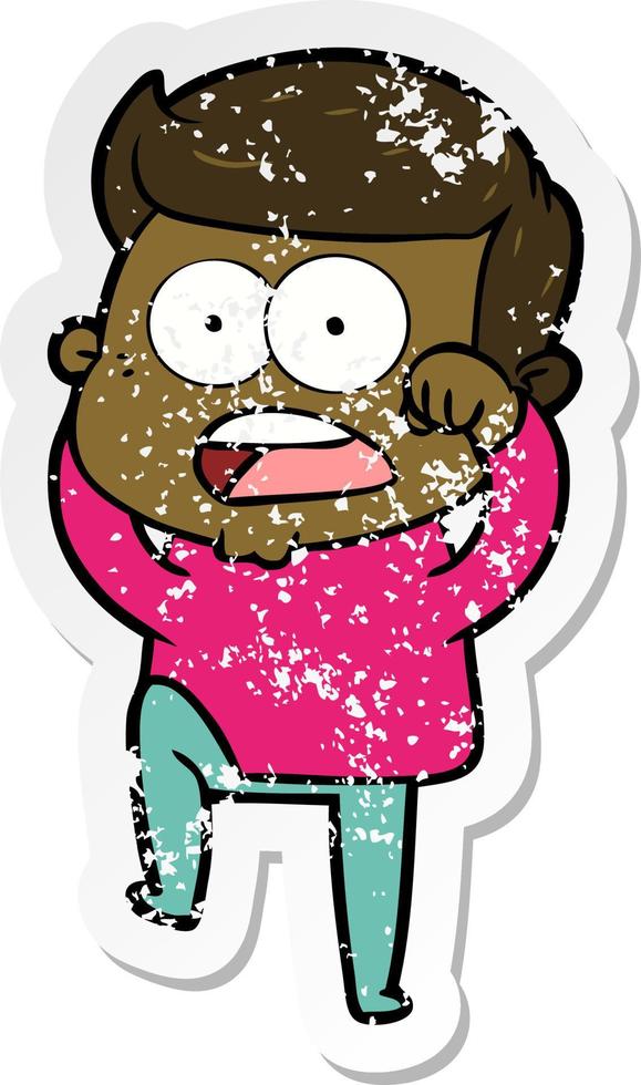 distressed sticker of a cartoon shocked man vector