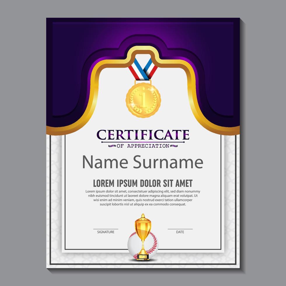 Modern elegant gradation and gold color diploma certificate template vector