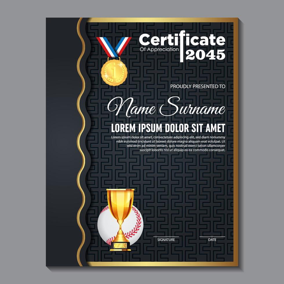 Baseball Certificate Design With Gold Cup Set Vector. baseball. Sports Award Template. vector