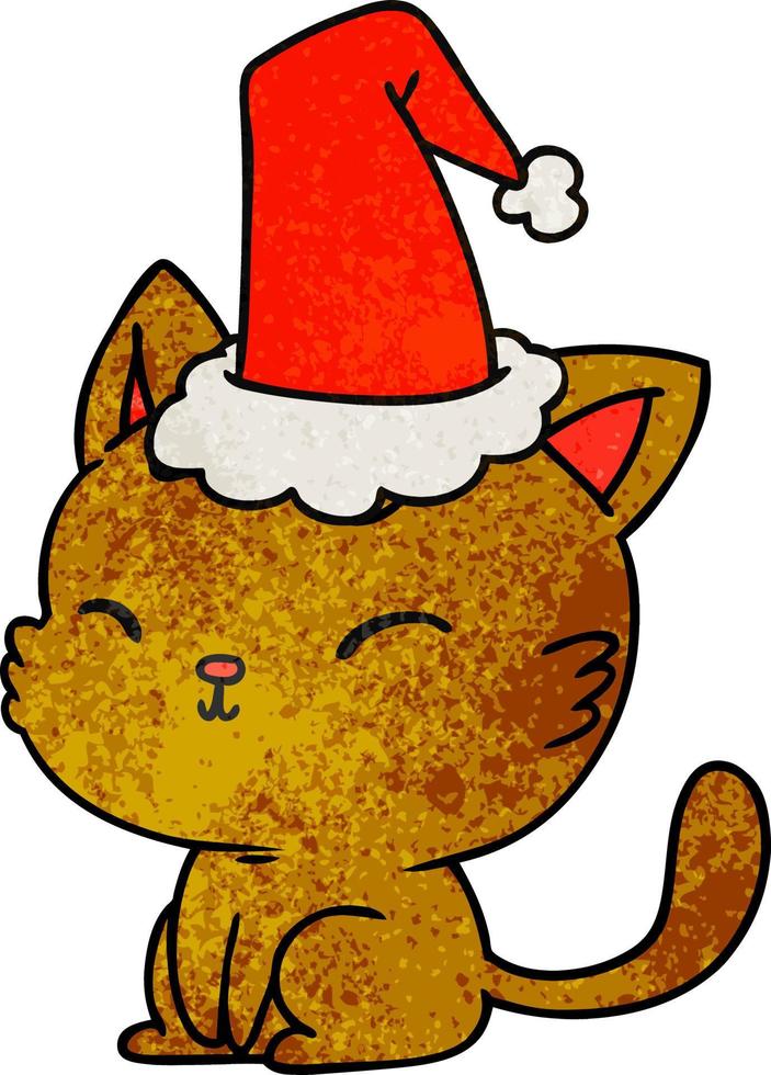 christmas textured cartoon of kawaii cat vector