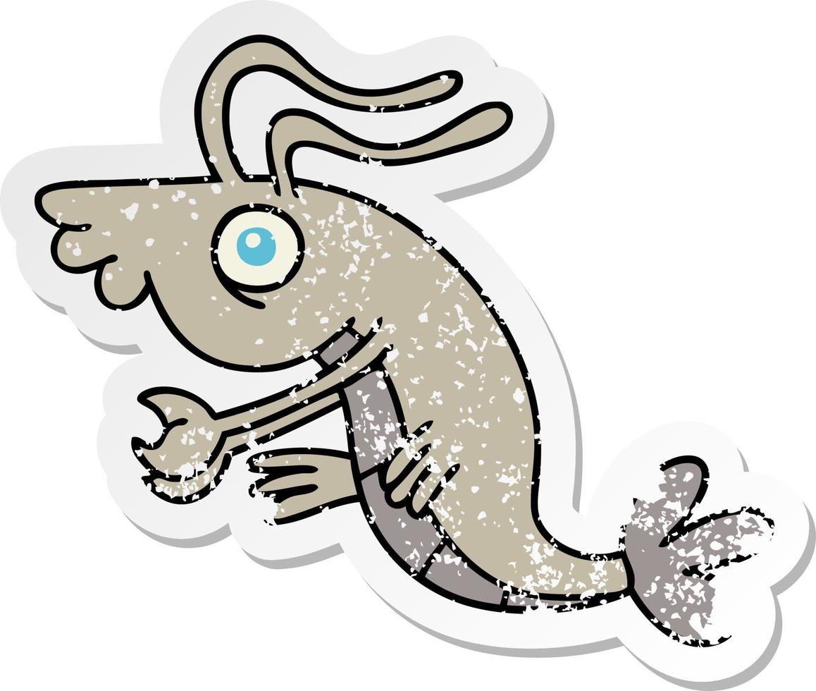 distressed sticker of a quirky hand drawn cartoon crayfish vector