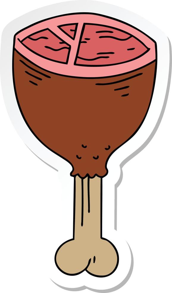 sticker of a quirky hand drawn cartoon meat bone vector