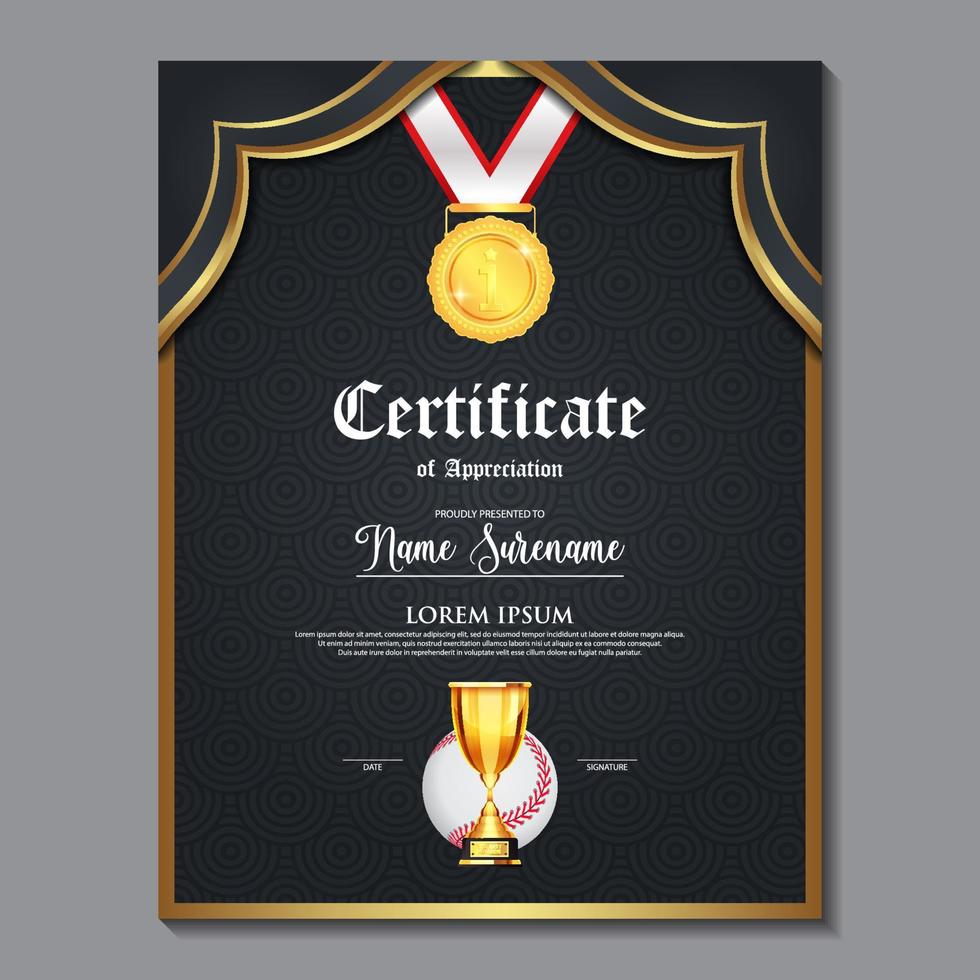 Baseball Certificate Design With Gold Cup Set Vector. baseball. Sports Award Template. Achievement Design. Graduation vector