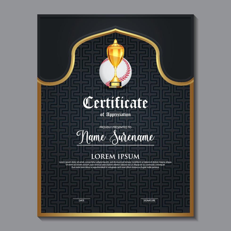 Baseball Certificate Design With Gold Cup Set Vector. baseball. Sports Award Template. vector