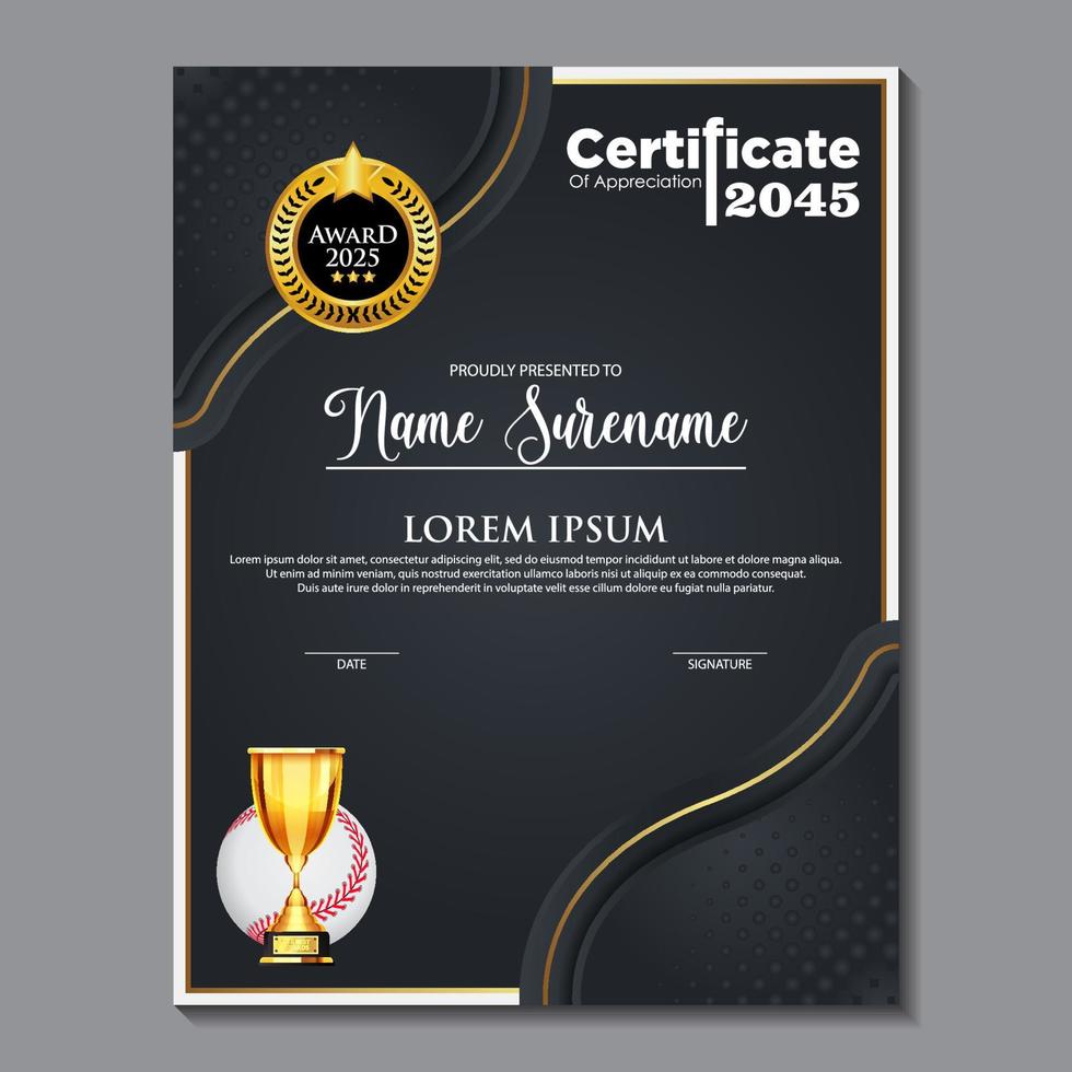 Baseball Certificate Design With Gold Cup Set Vector. baseball. Sports Award Template vector