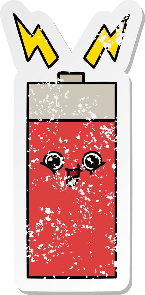 distressed sticker of a cute cartoon battery vector