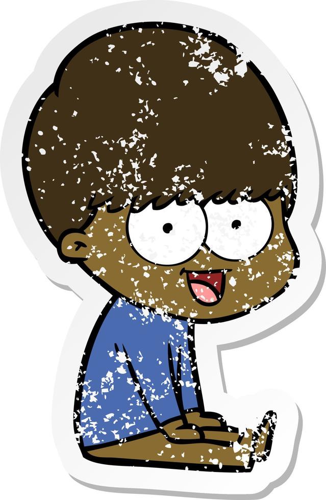 distressed sticker of a happy cartoon boy vector