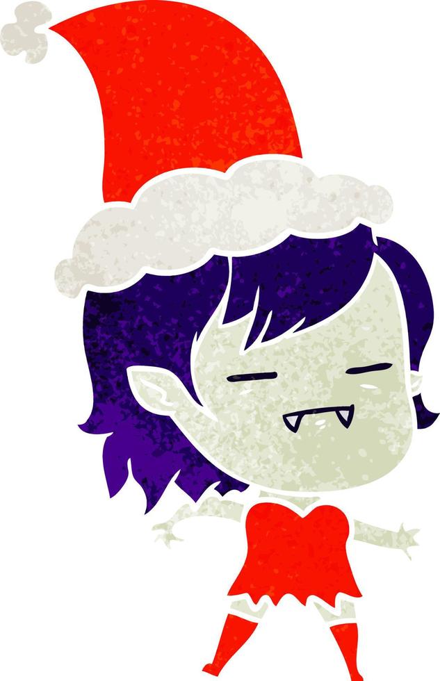 retro cartoon of a undead vampire girl wearing santa hat vector