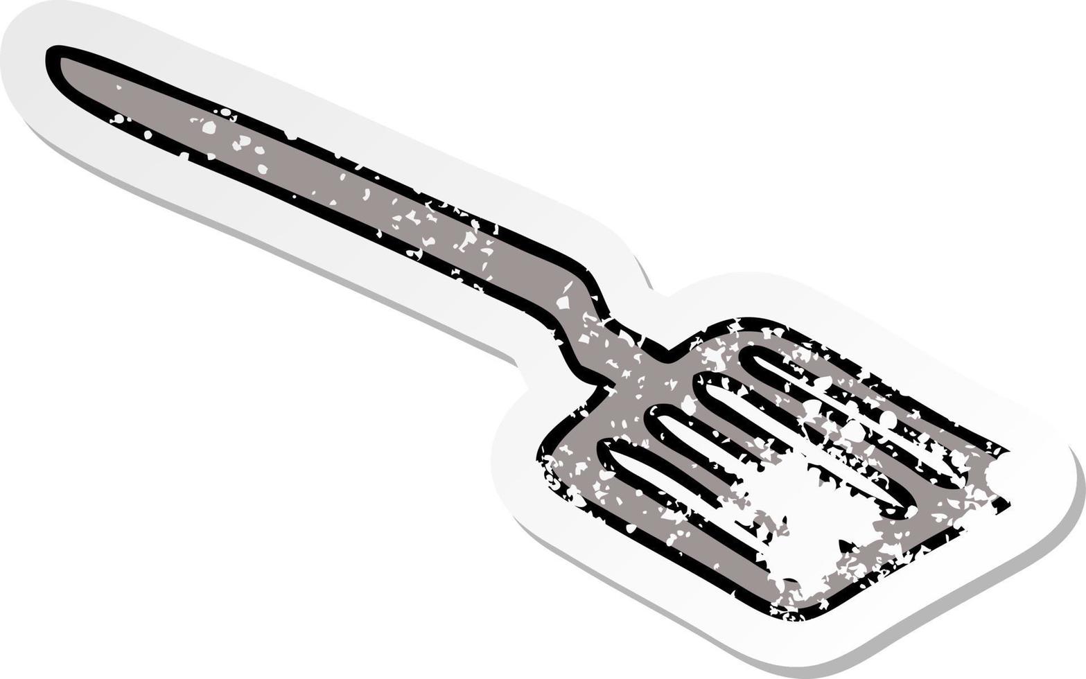 distressed sticker of a quirky hand drawn cartoon spatula vector