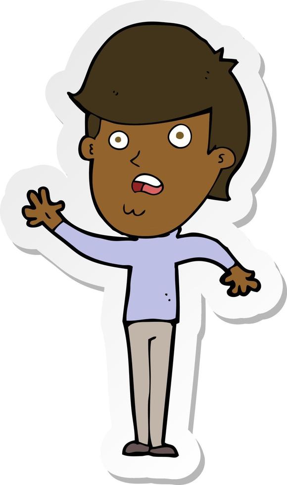 sticker of a cartoon unhappy boy vector