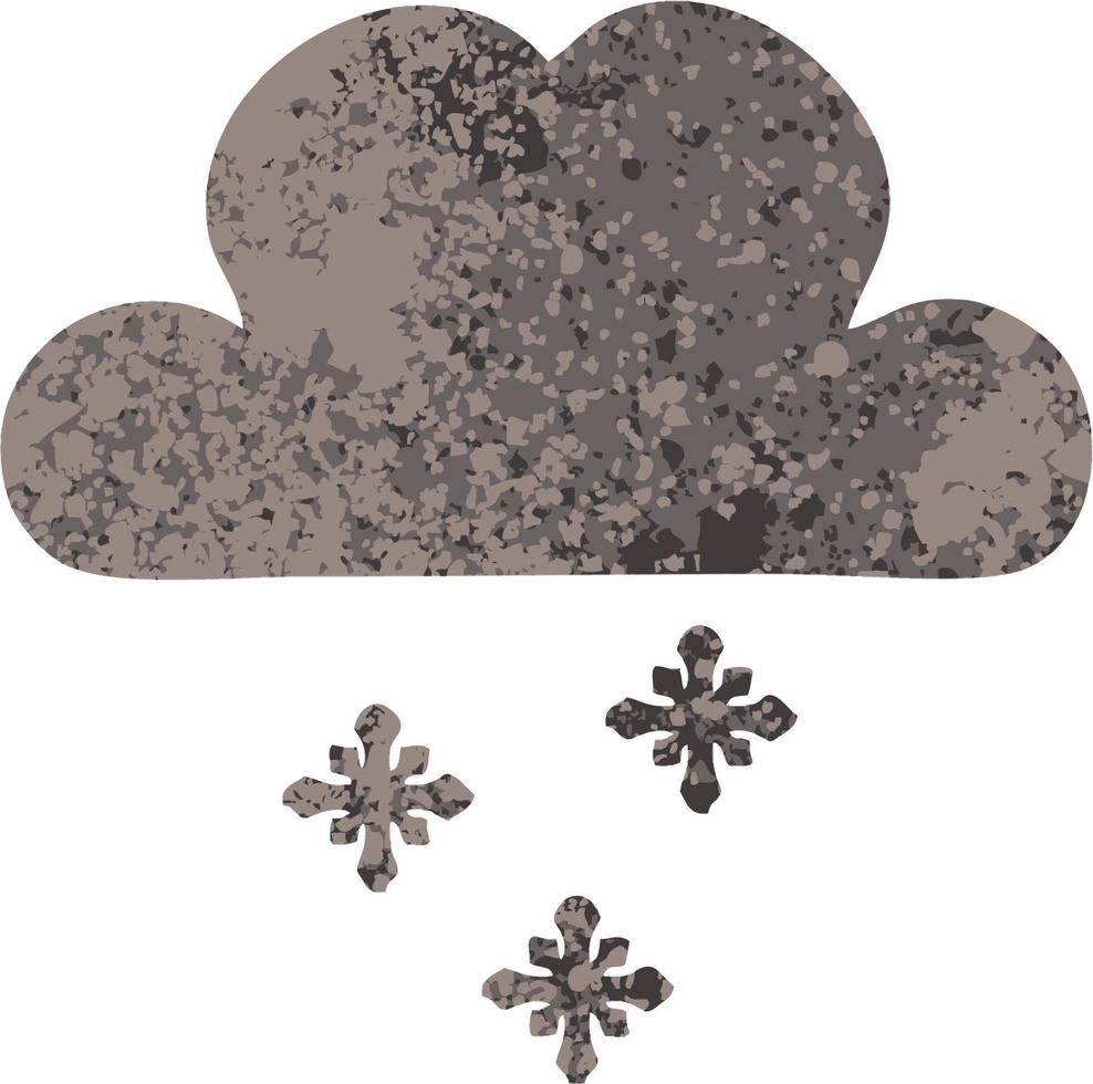 retro illustration style cartoon storm snow cloud vector