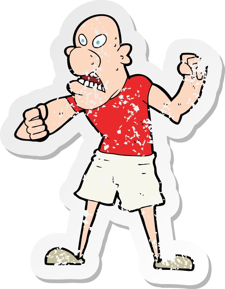 retro distressed sticker of a cartoon violent man vector