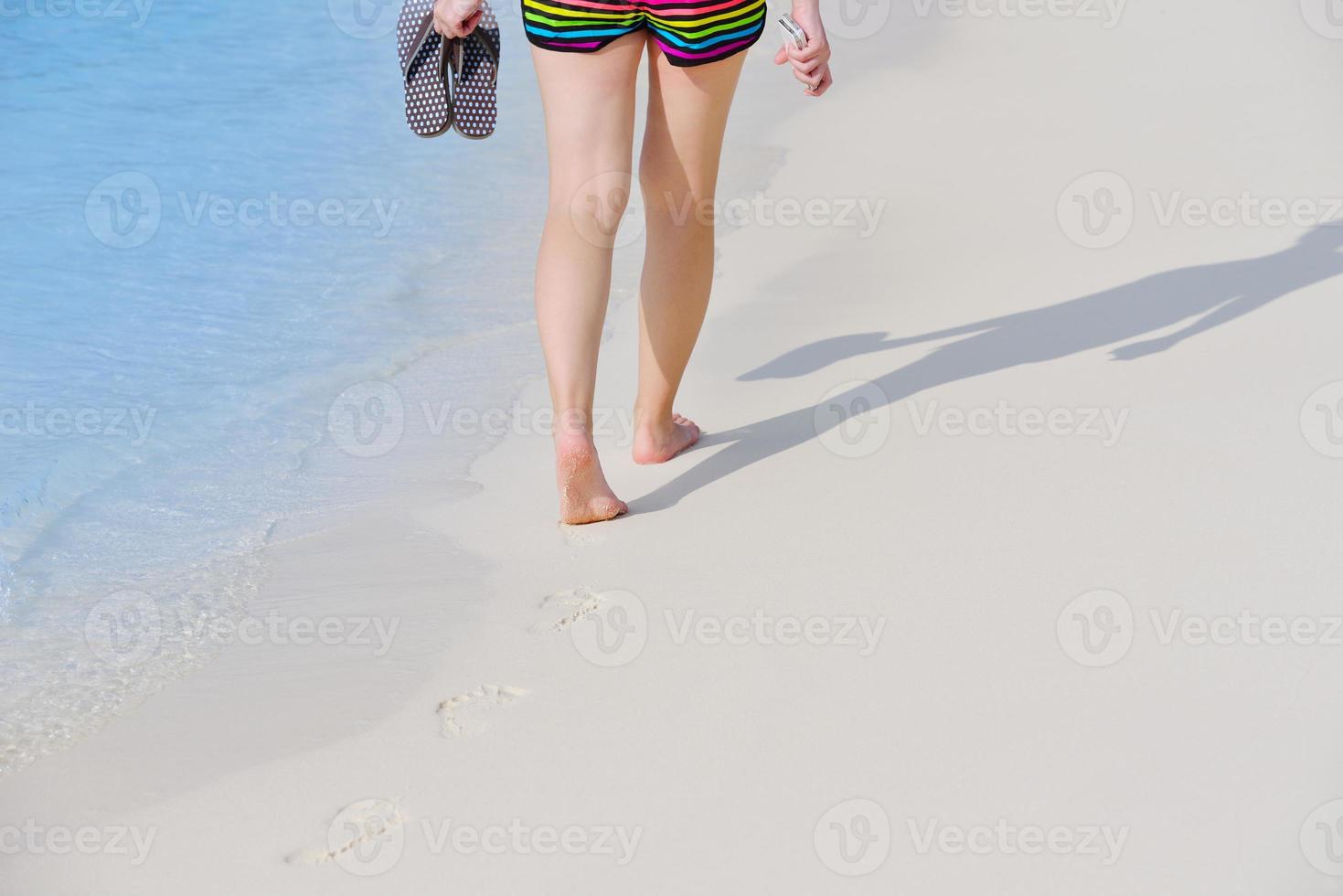 beautiful gril on beach have fun photo