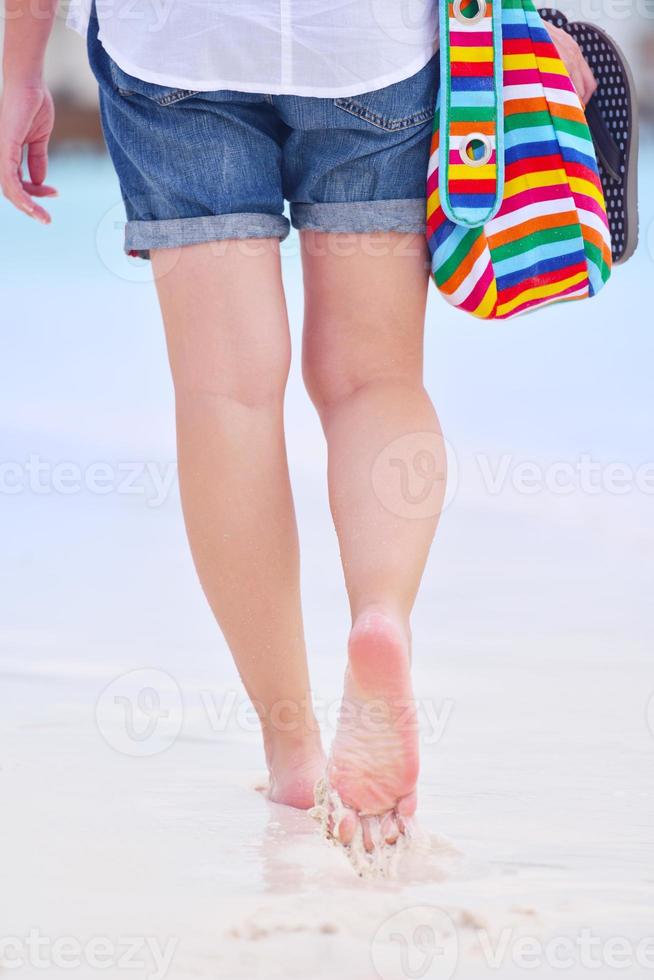 beautiful woman on beach have fun and relax photo