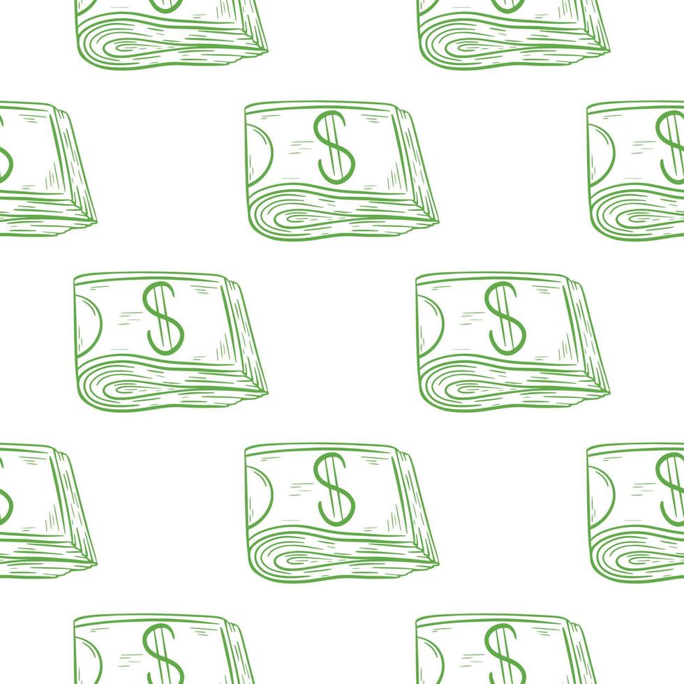 Dollars folded in half hand drawn engraving seamless pattern vector