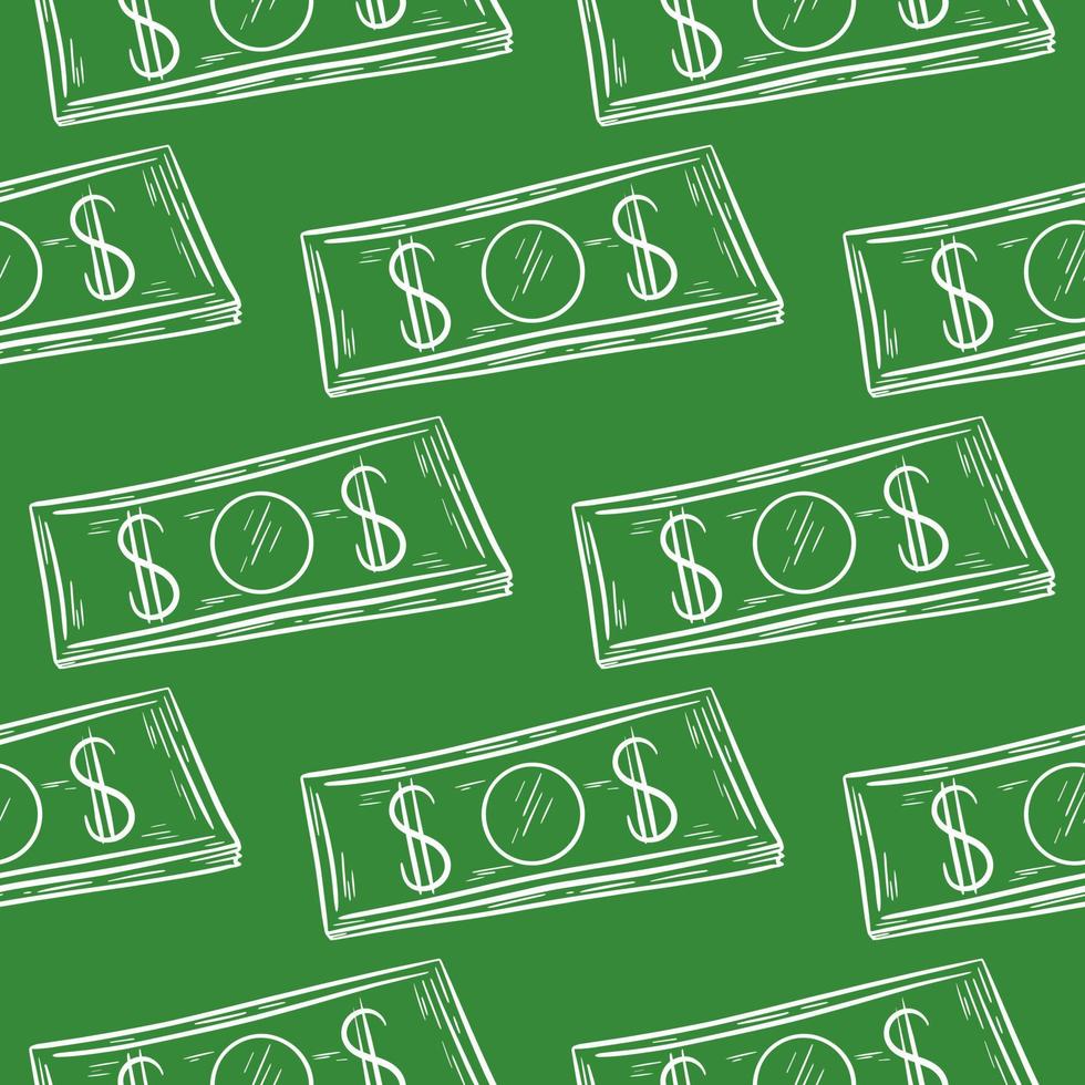 Silhouette of paper banknotes on green background seamless pattern vector