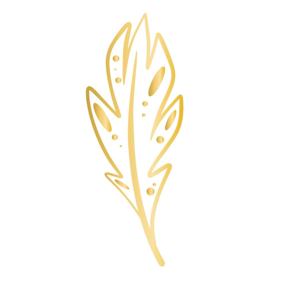 Golden decorative feather isolated vector illustration