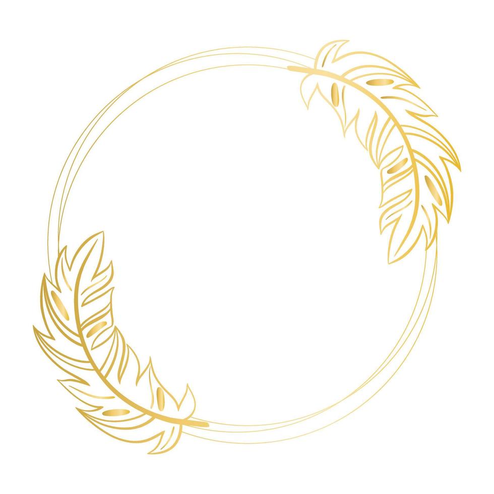 Graceful golden round frame with feathers vector