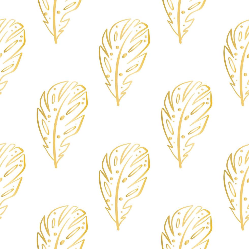 Golden decorative feathers seamless pattern vector illustration