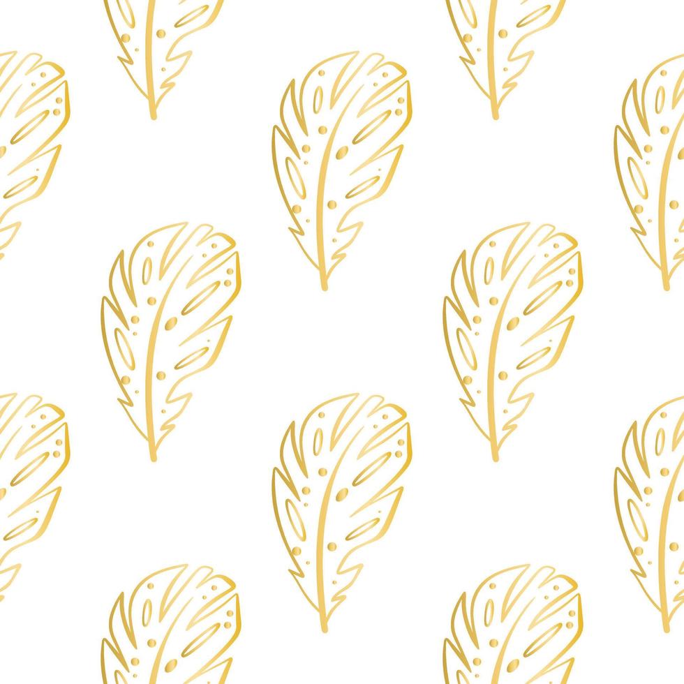 Golden decorative feathers seamless pattern vector illustration