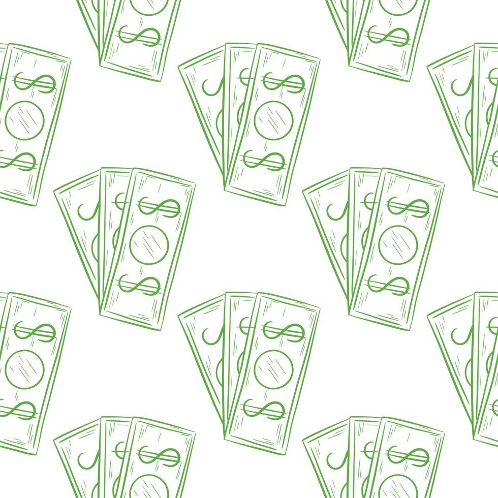 Hand drawn dollars seamless pattern vector