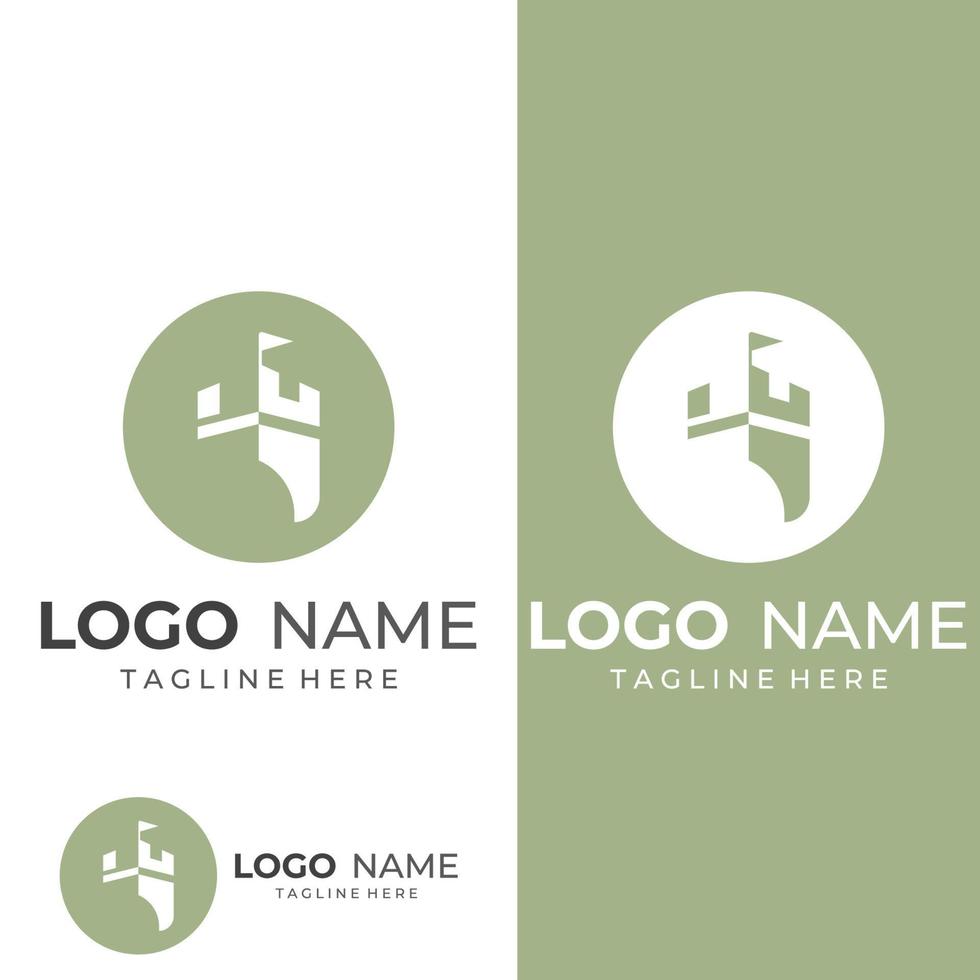 Castle logo silhouette, castle logo with shield combination design vector illustration template.