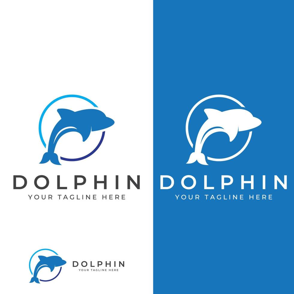 Dolphin logo. Dolphin jumping on the waves of sea or beach. With vector illustration editing.