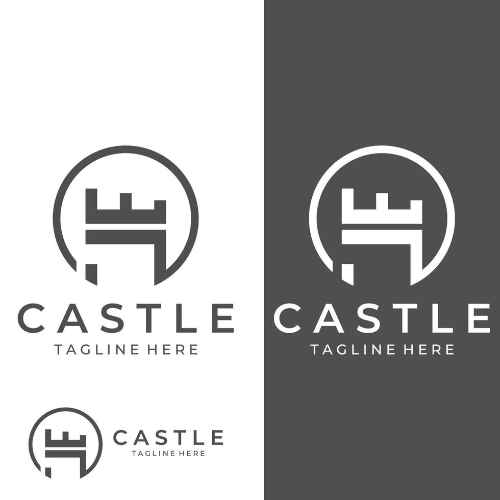 Castle logo silhouette, castle logo with shield combination design vector illustration template.