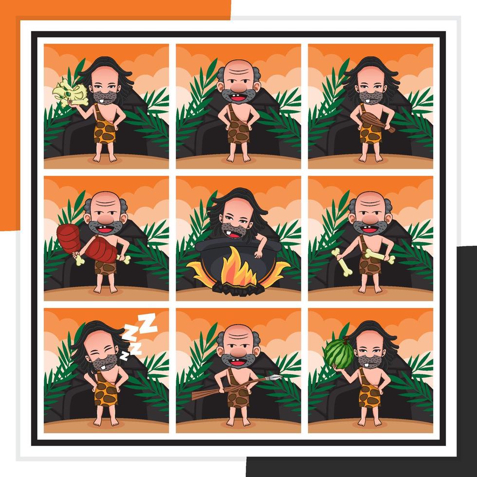 Bundle set cartoon illustration of caveman vector