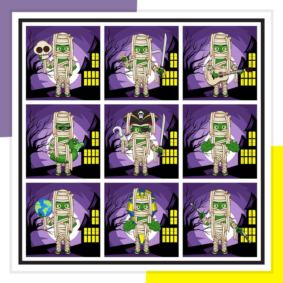 Bundle set cartoon illustration of mummy vector