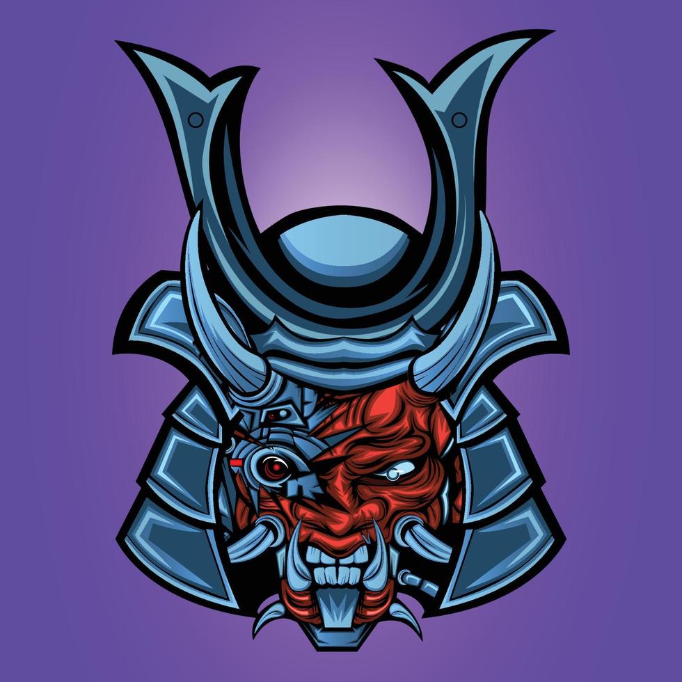 Demon wearing a samurai helmet vector