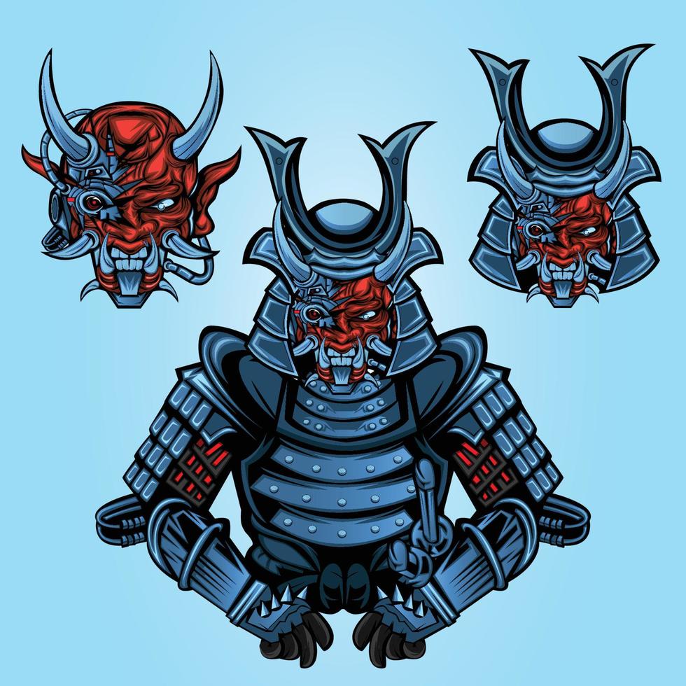 Demon wearing a samurai helmet vector