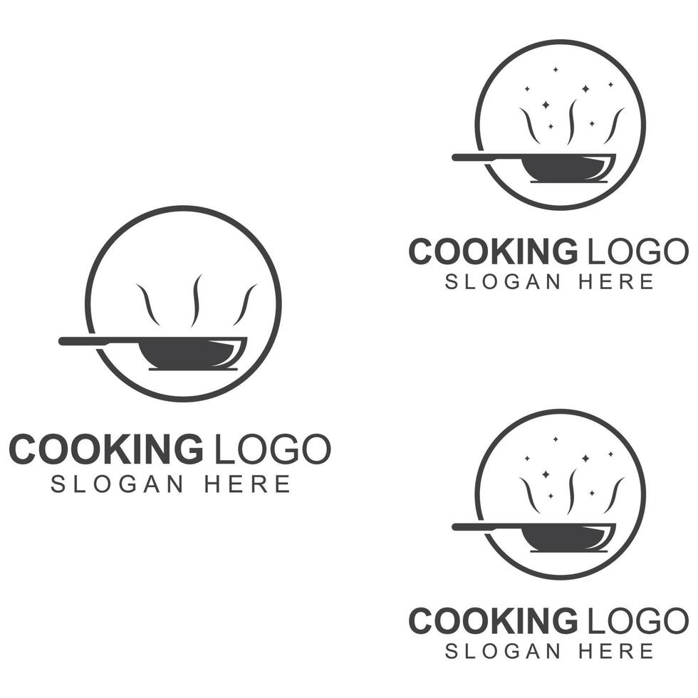 logotipos para utensilios de cocina, ollas, espátulas y cucharas de cocina. utilizando un concepto de diseño de plantilla de ilustración vectorial. vector