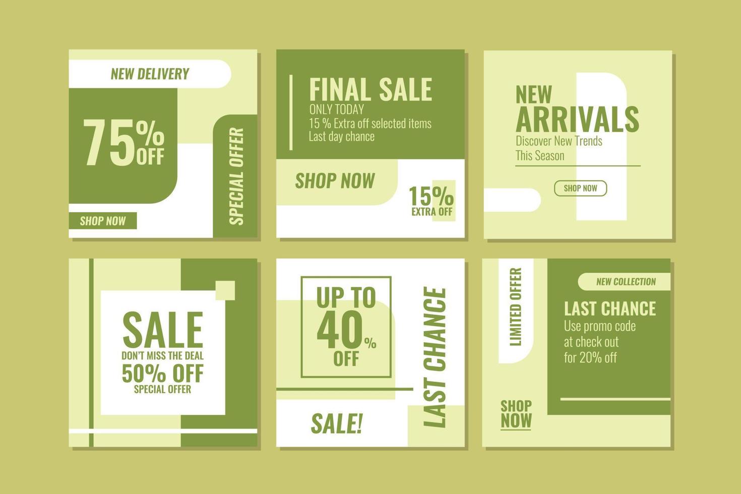 flat social media sale posts collection vector