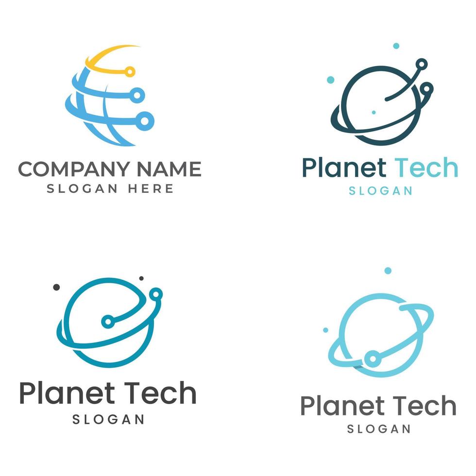 Modern digital tech world logo, global or tech planet, and digital tech protection. Logo with concept vector illustration template.