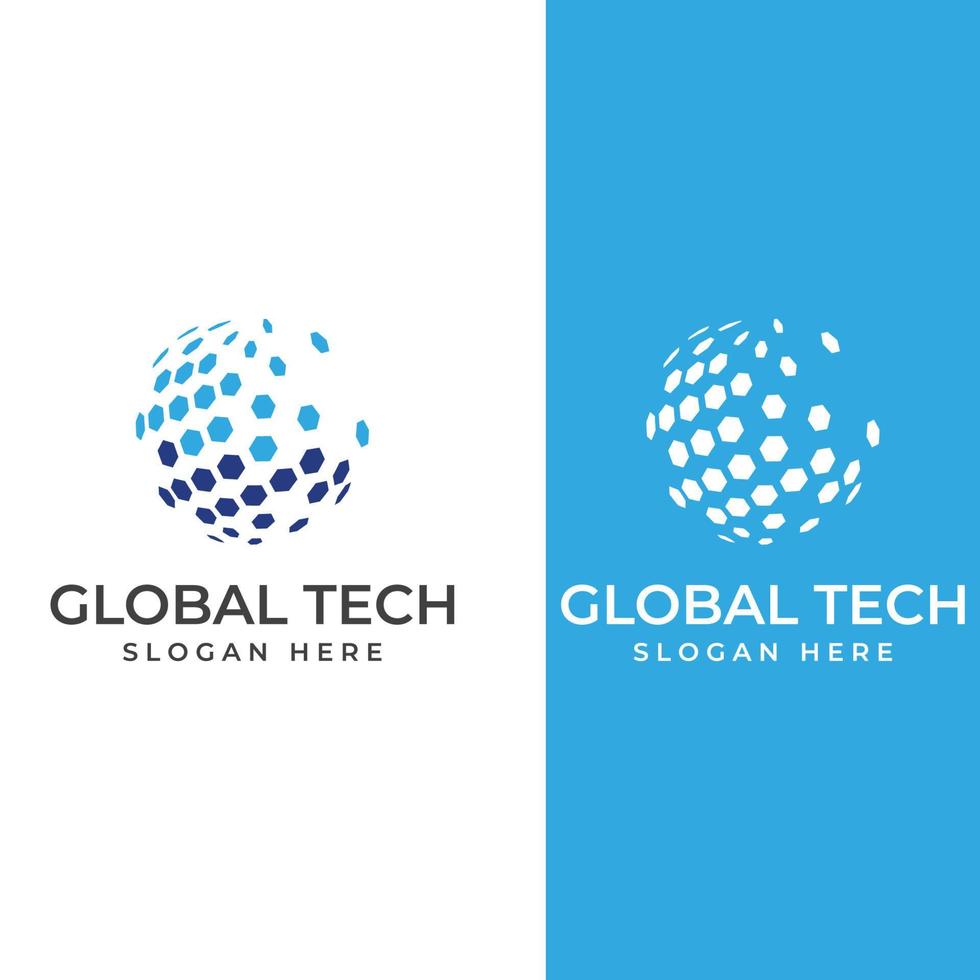 Modern digital tech world logo, global or tech planet, and digital tech protection. Logo with concept vector illustration template.