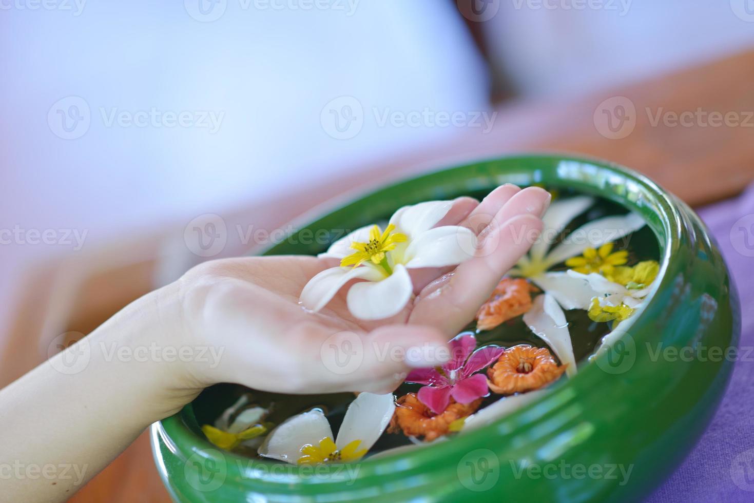 female hand and flower in water photo
