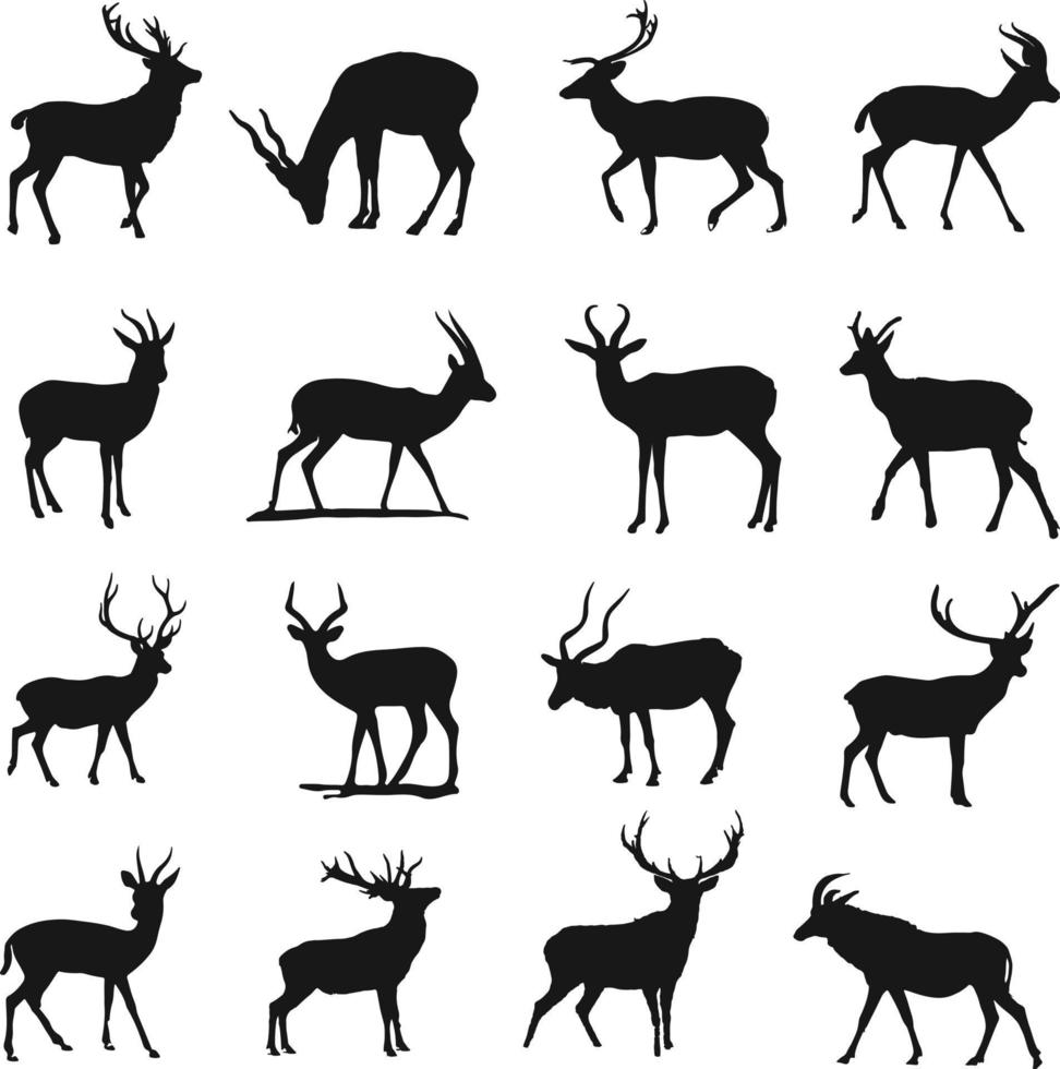 Wild animal silhouette collection - deer family set bundle vector