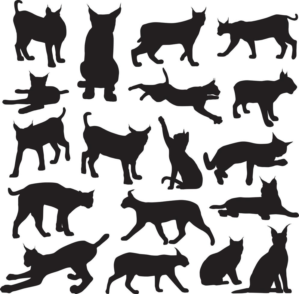Lynx cat silhouettes. vector set collection