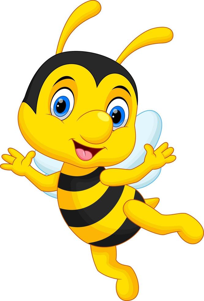 dibujos animados de abeja feliz sobre fondo blanco vector