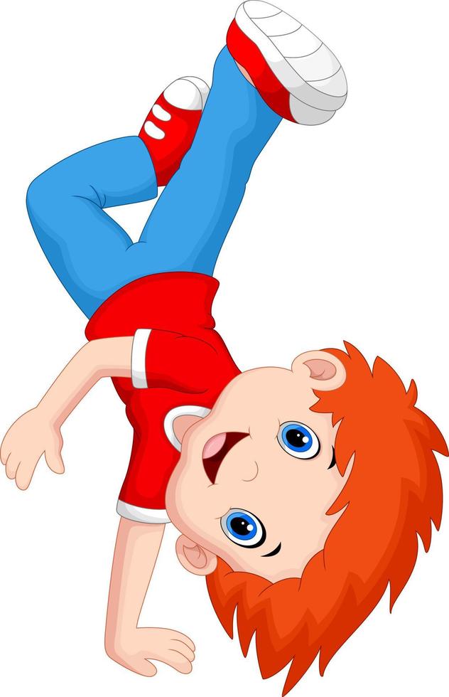 Cartoon boy standing on his hands vector