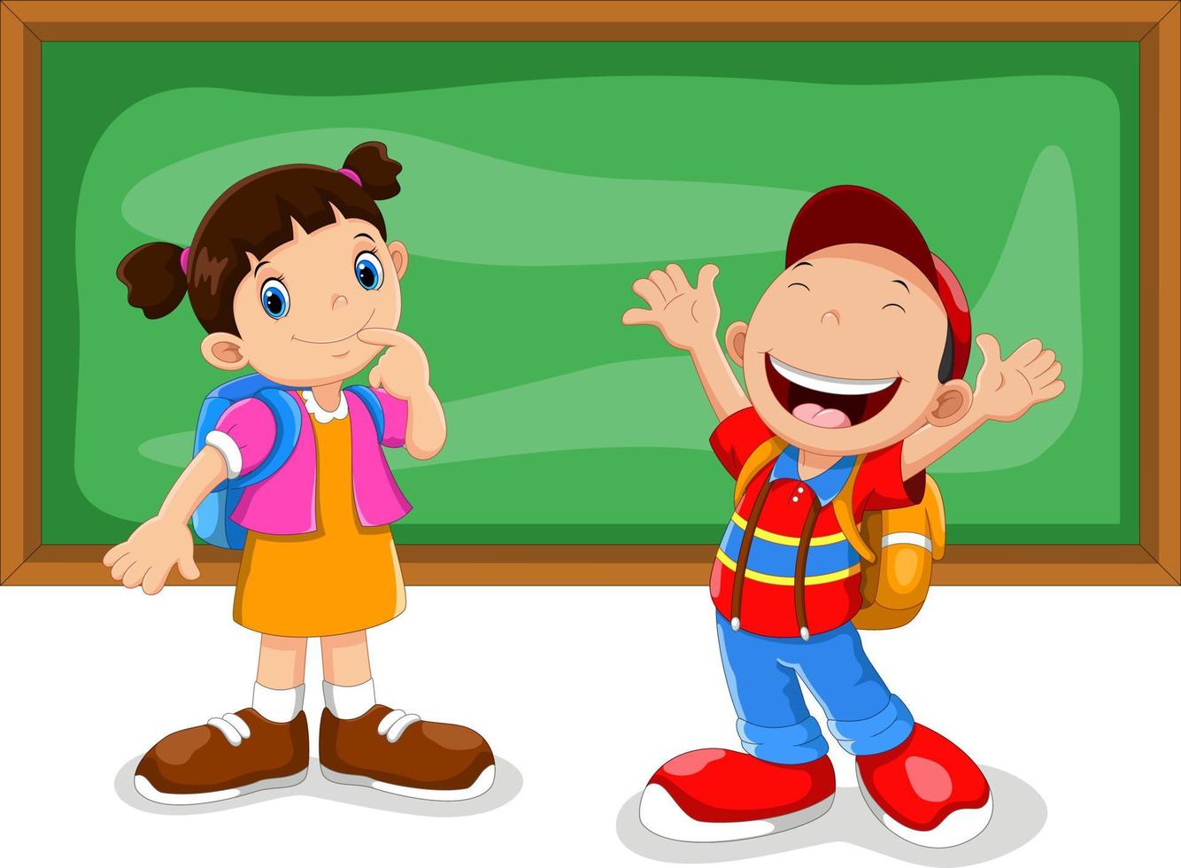 Boys and girls in front of a blackboard 10756903 Vector Art at Vecteezy